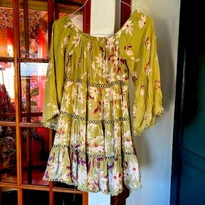 Olive green floral short dress